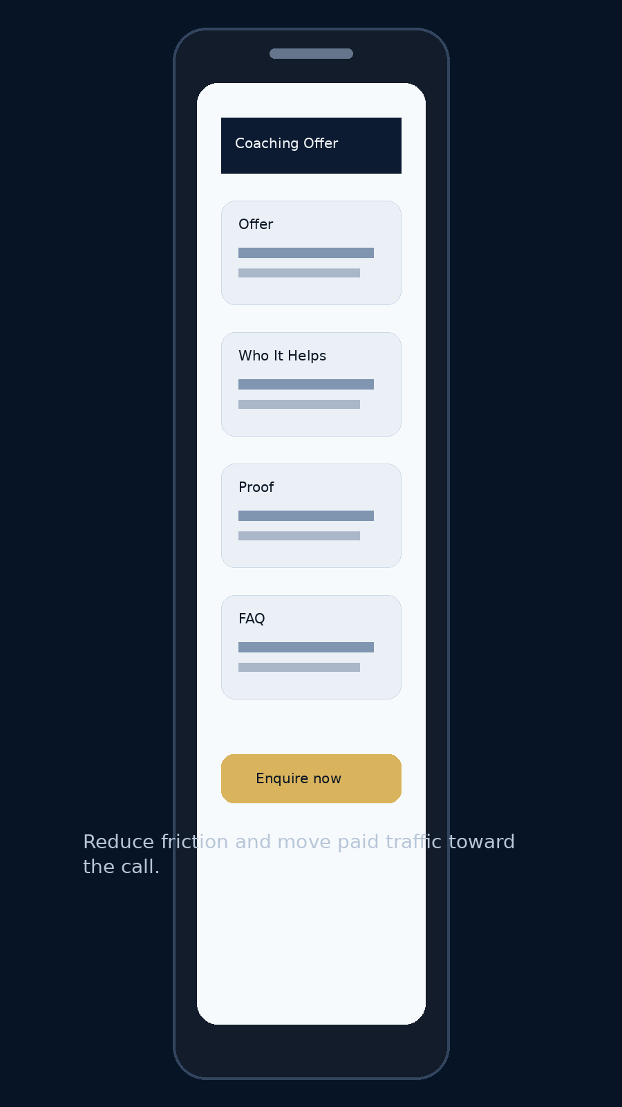 Mobile presentation for coaching landing page concept